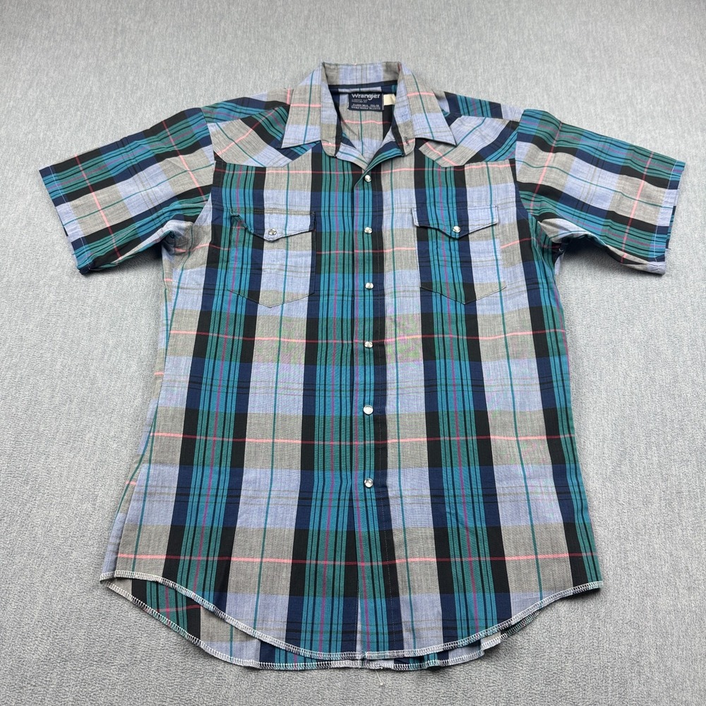 Vintage Wrangler Shirt X-Long Tails Mens 15.5-33 Blue Single Needle Cowboy Cut